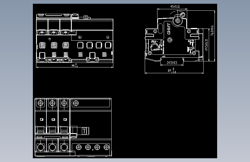 NB8LE-63(6-40A) 3P&amp;N剩余电流动作断路器外形安装尺寸图202405