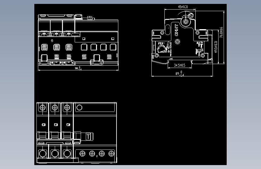 NB8LE-63(6-40A) 3P剩余电流动作断路器外形安装尺寸图202405