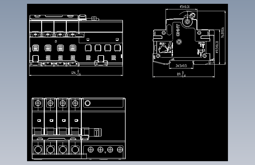NB8LE-63(6-40A) 4P剩余电流动作断路器外形安装尺寸图202405