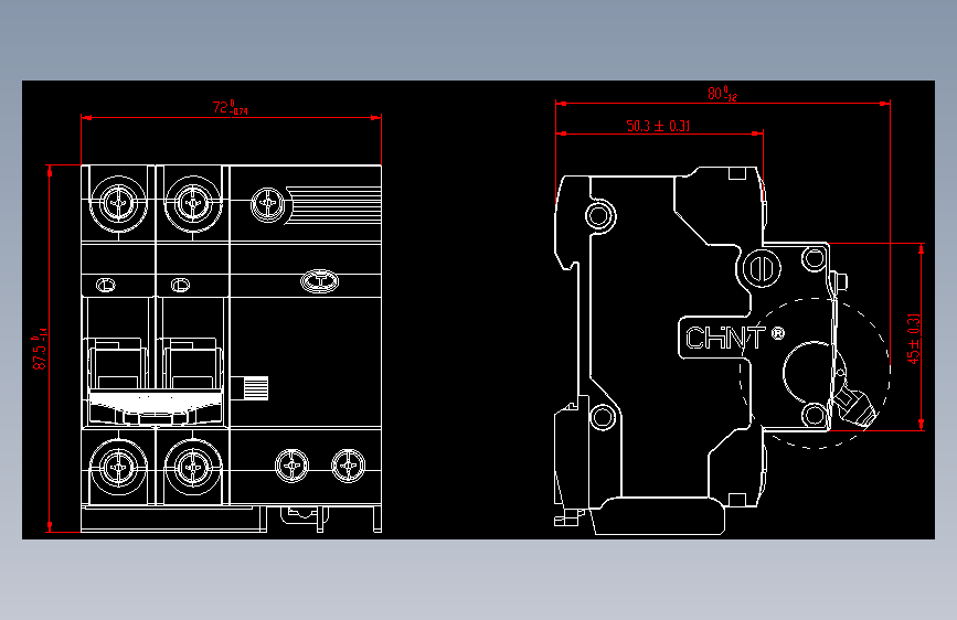 NB7LE-63 2P剩余电流动作断路器外形安装尺寸图202203