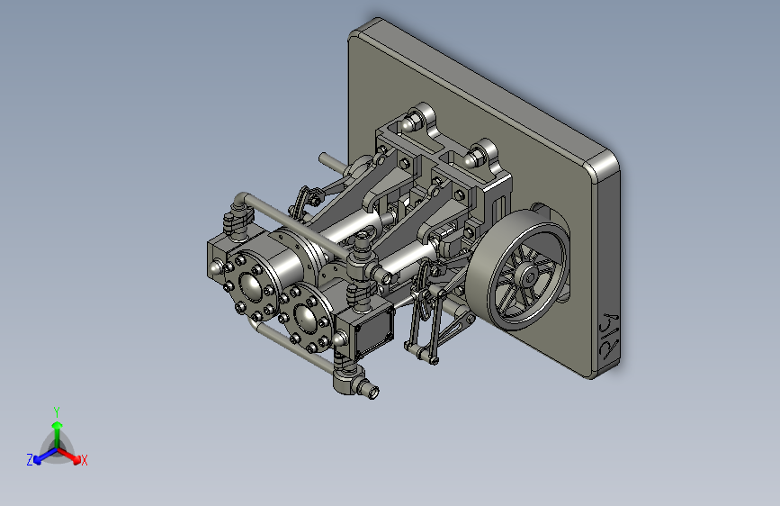 双缸蒸汽机3D三维几何数模型往复直线运动转旋转发动机