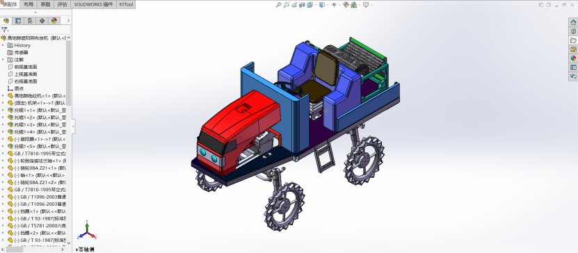 高地隙遮阳网布放机三维SolidWorks模型3D建模+CAD图纸