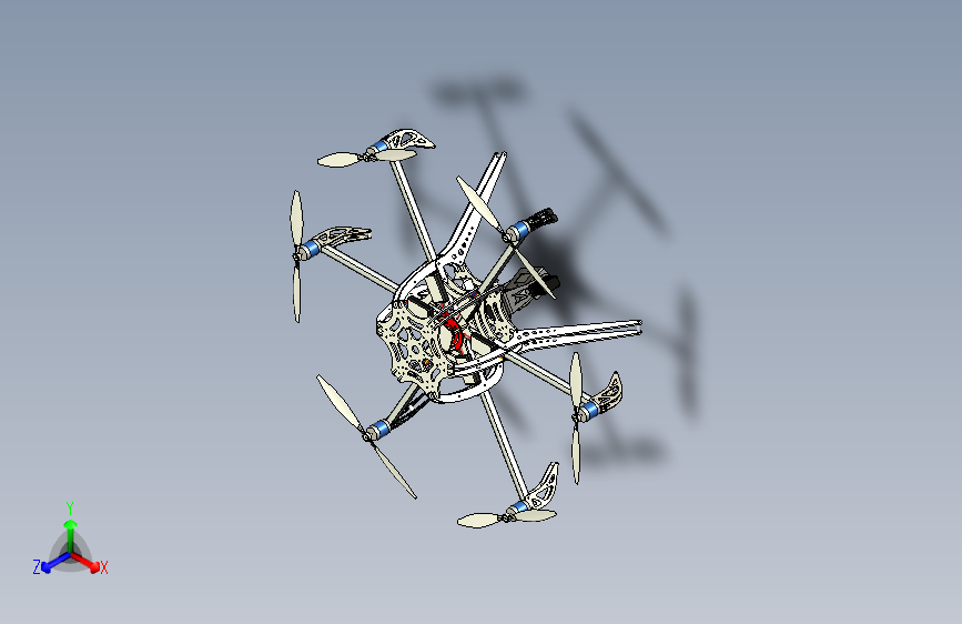 六翼航拍器无人机3D图纸三维建模