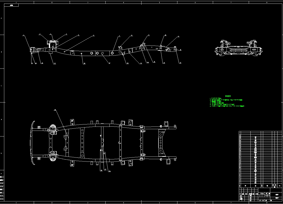 汽车车架系统模型设计三维SW图纸建模+二维CAD装配图一张