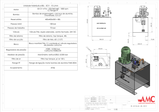 液压动力装置液压装置-10+Lmin+3+HP+80+L油箱