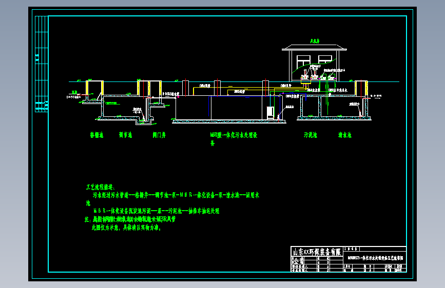 MBR膜一体化污水处理设备工艺流程图CAD图纸
