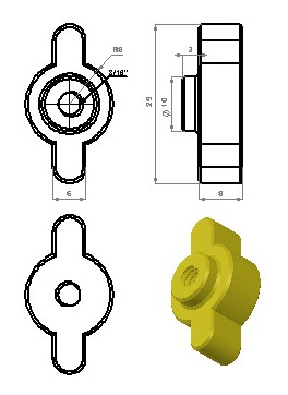 N008531-蝴蝶螺母 (Wing Nut) 39x11mm 3_16_