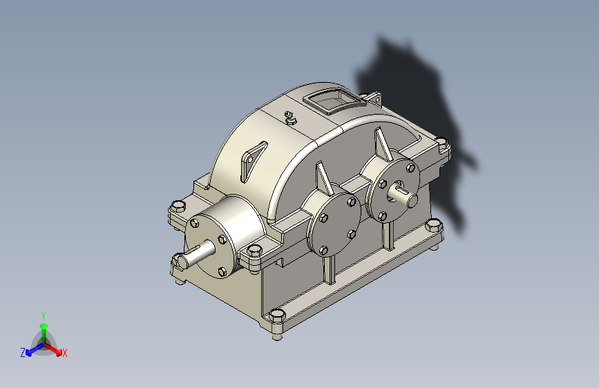 锥齿直齿轮两级减速器3D模型