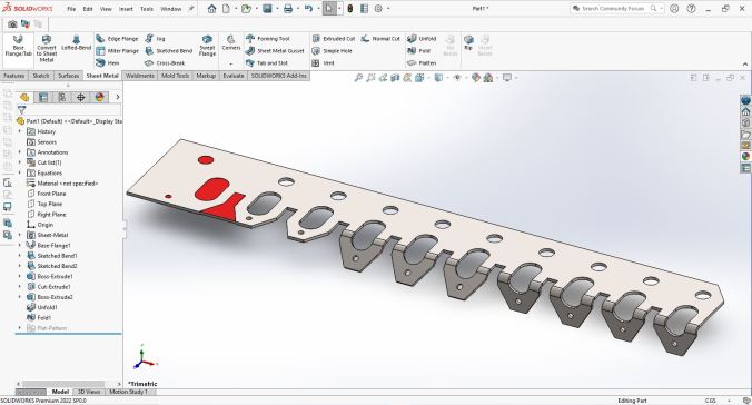 N010649-带有重复弯曲特征的钣金支架 - SolidWorks设计
