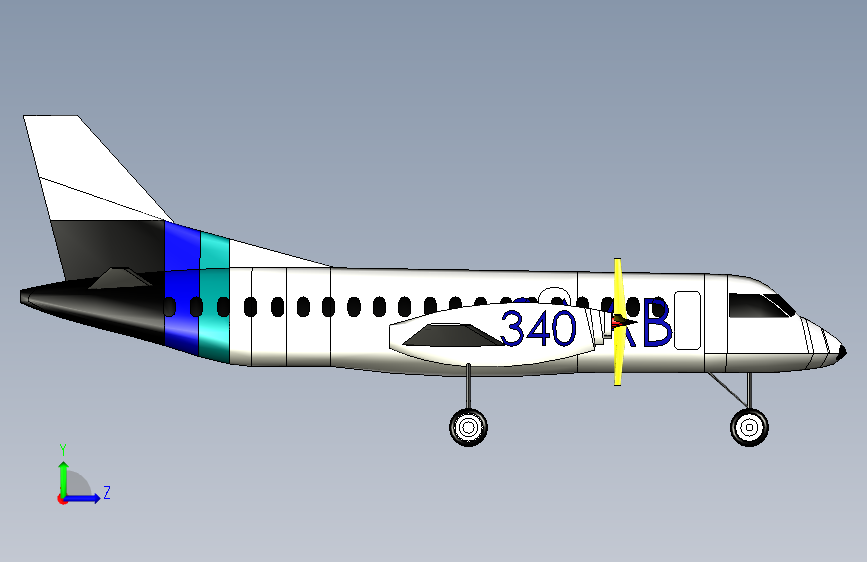 G025211-萨博340飞机在SolidWorks+2020中=飞机 左侧视图