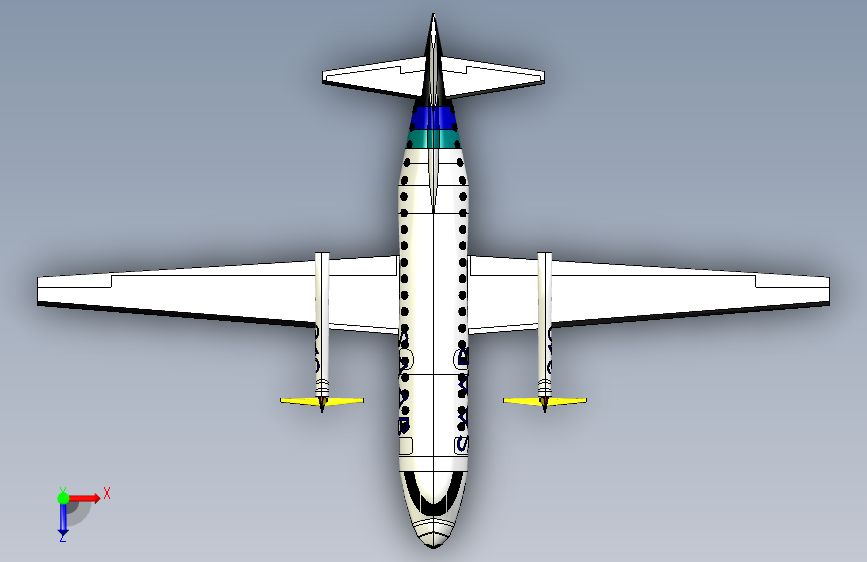 G025211-萨博340飞机在SolidWorks+2020中=飞机 俯视图