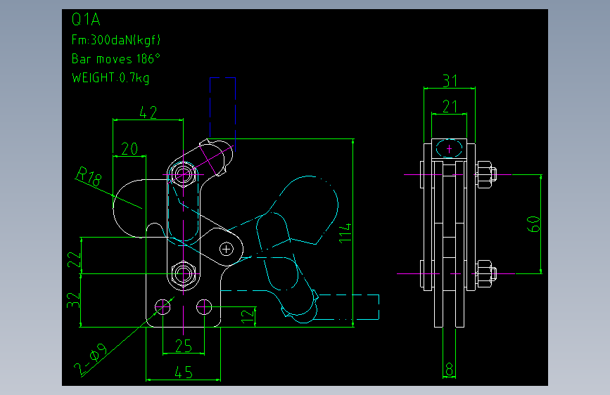 Q1A规格夹钳图纸CAD