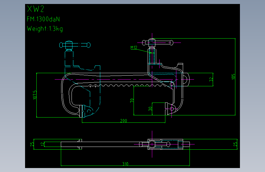 XW2规格夹钳图纸CAD