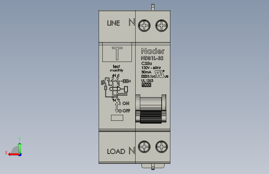 纳德NDB1L-32 GFCI Din安装断路器 背面视图