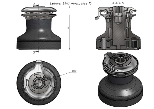 G046328-Lewmar EVO绞盘，尺寸15=轮船船体