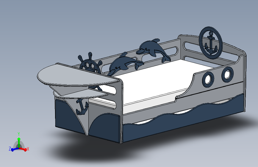 G047290-儿童床 'Boat' - Детская кровать _Лодка_=轮船船体 主视图