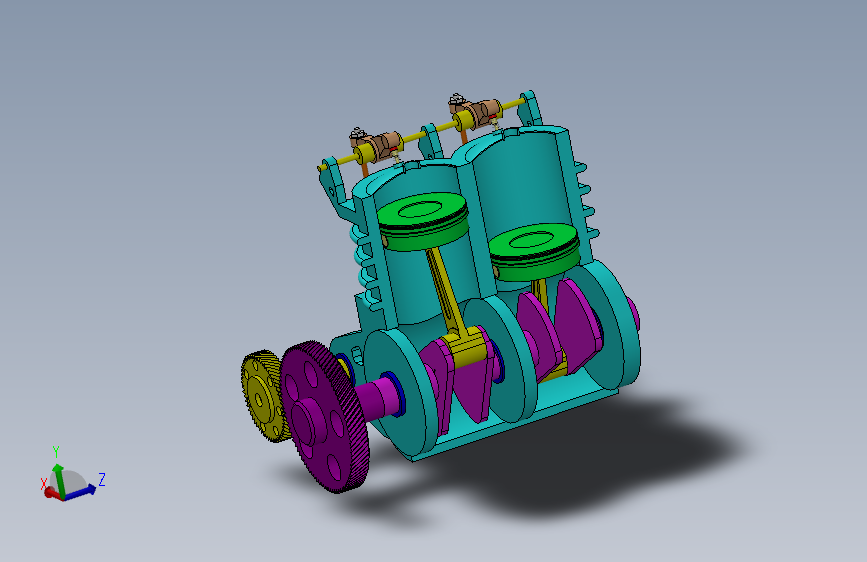 G052626-SolidWorks中的双缸发动机=发动机引擎
