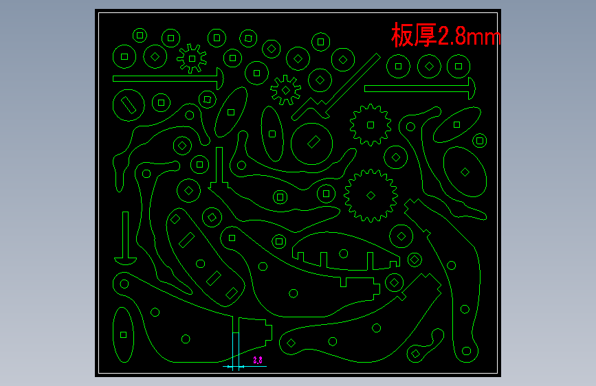机械手爪 直齿型手摇机械手掌激光切割立体拼图图纸 cad dxf格式 主视图