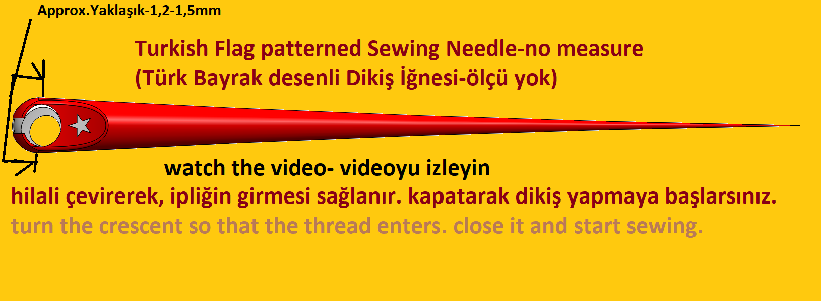 土耳其国旗图案的缝纫针-无测量 (Türk Bayrak desenli Dikiş İğnesi-ölçü yok)