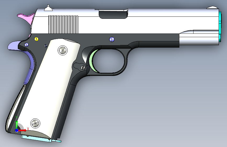 0036-柯尔特+M1911A1+Cal.+.45+ACP=仅限虚拟游戏设计,不可制作实物,否则后果自负 正面视图