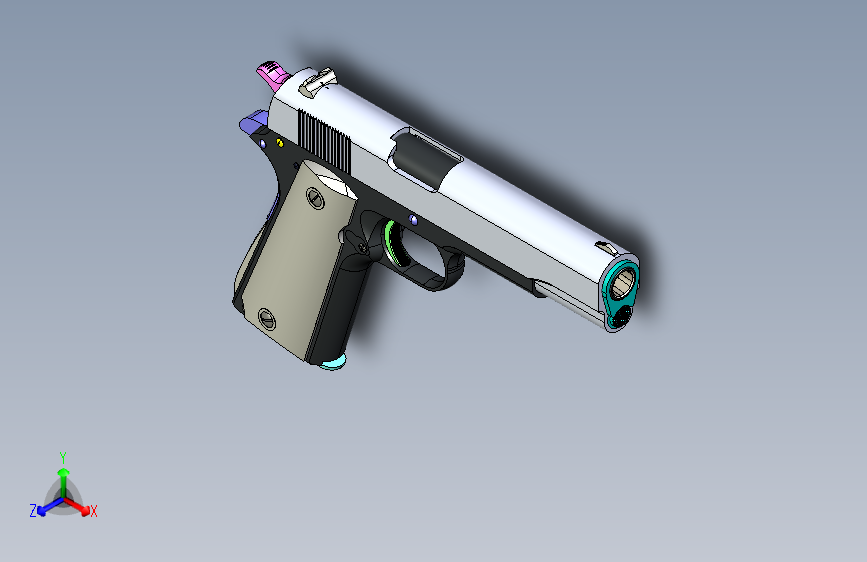 0036-柯尔特+M1911A1+Cal.+.45+ACP=仅限虚拟游戏设计,不可制作实物,否则后果自负 主视图
