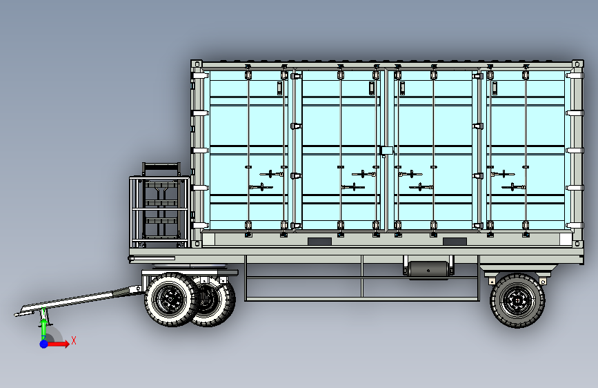 G044528-集装箱工作坊拖车=集装箱容器 正面视图
