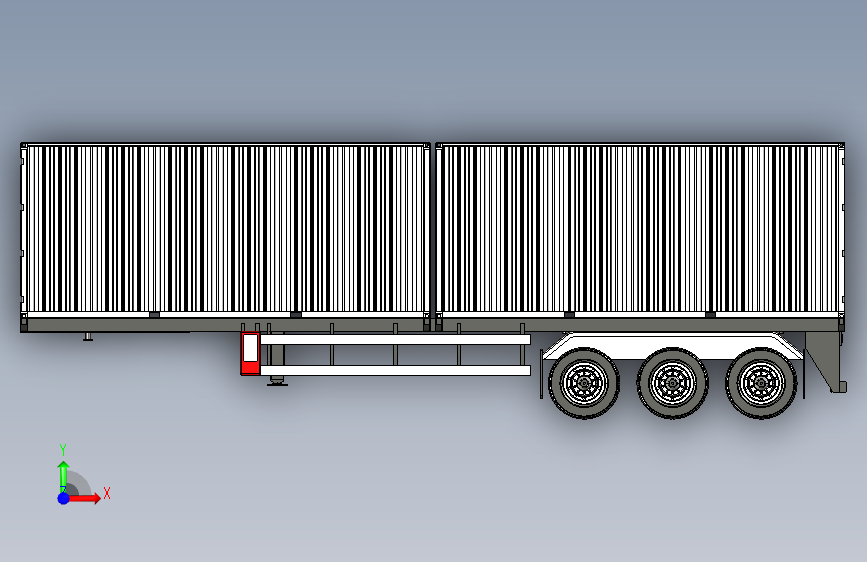 G045130-容器支架拖车(容器)=集装箱容器 正面视图