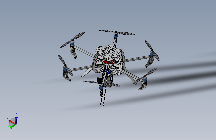 六翼航拍器六轴无人机框架3D图纸 Solidworks设计