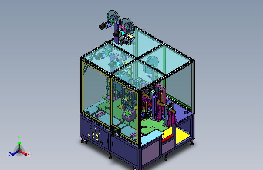 FFC手机软排线自动剥离热压冲裁切断检测生产线3D模型 SolidWorks