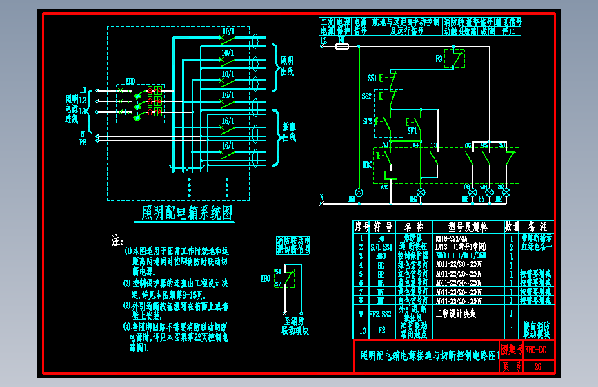 KB0-CC-26照明配电箱电源接通与切断控制电路图1