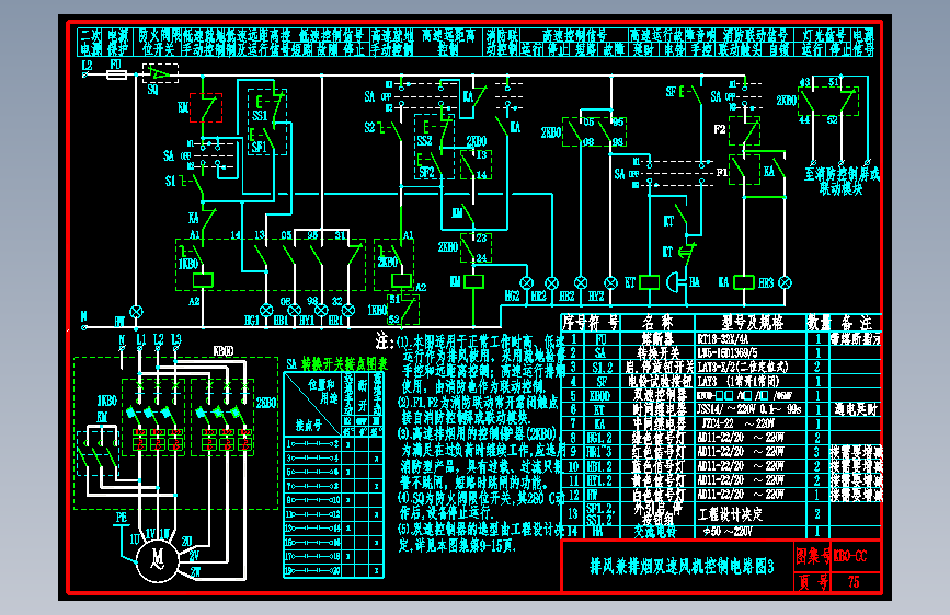 KB0-CC-75排风兼排烟双速风机控制电路图3