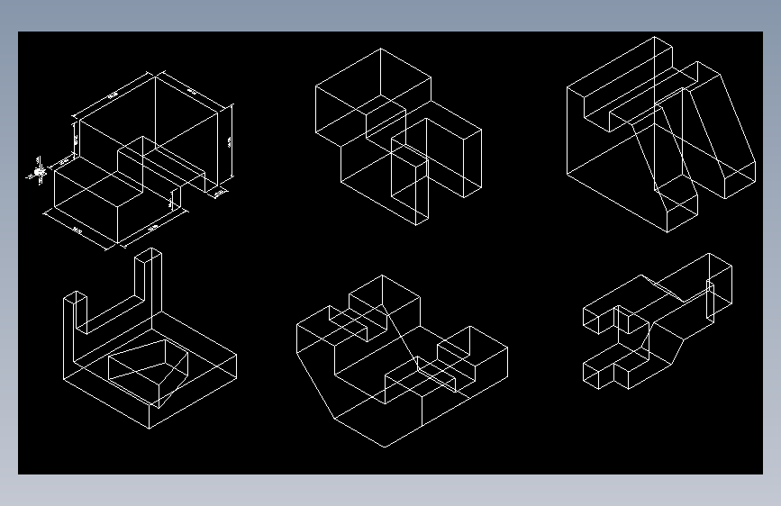等轴测线框集合的机械3D物体 主视图