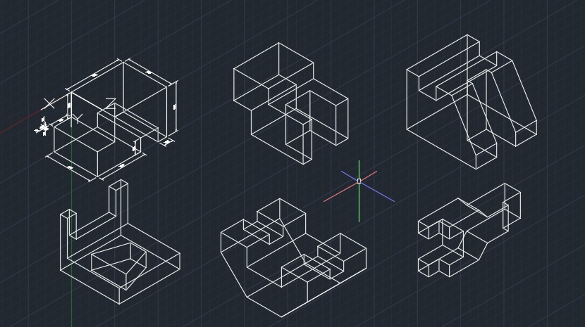 等轴测线框集合的机械3D物体