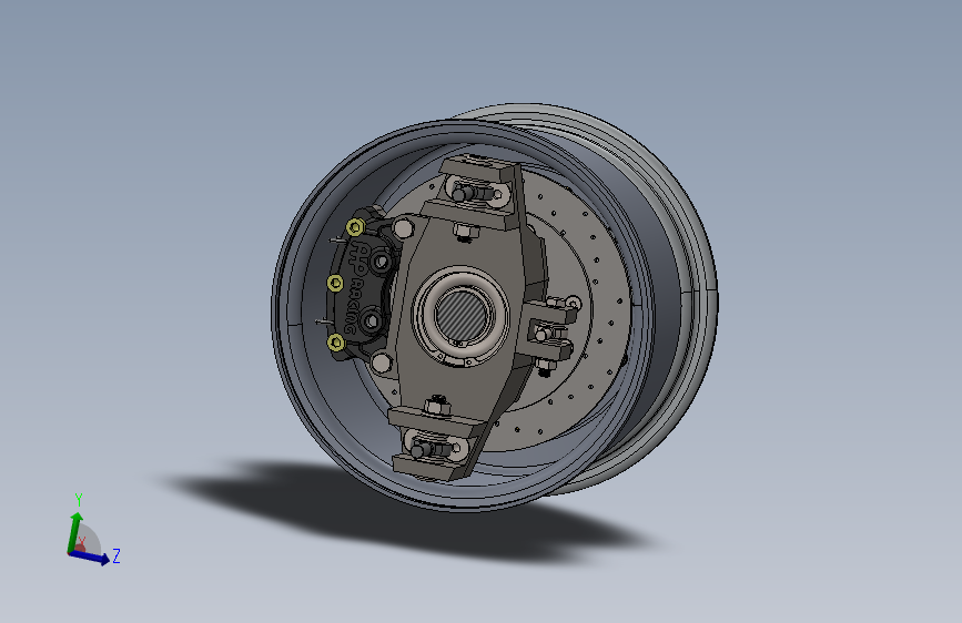 G064738-为一辆旨在参加赛车比赛的 Formula Student 设计前轮组件=汽车车轮轮毂轮胎 主视图