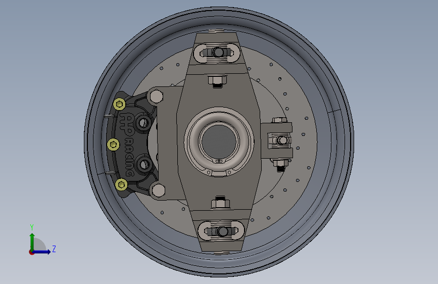 G064738-为一辆旨在参加赛车比赛的 Formula Student 设计前轮组件=汽车车轮轮毂轮胎 左侧视图