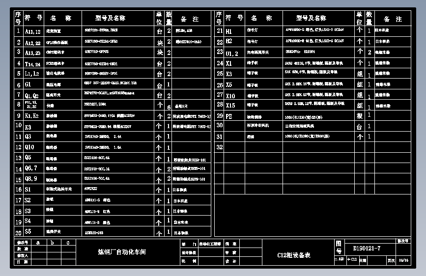 C12柜设备表-变频调速系统