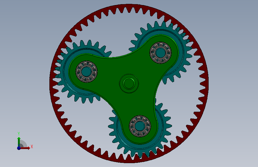 行星齿轮系统案例简易模型3D图纸 Solidworks设计 正面视图