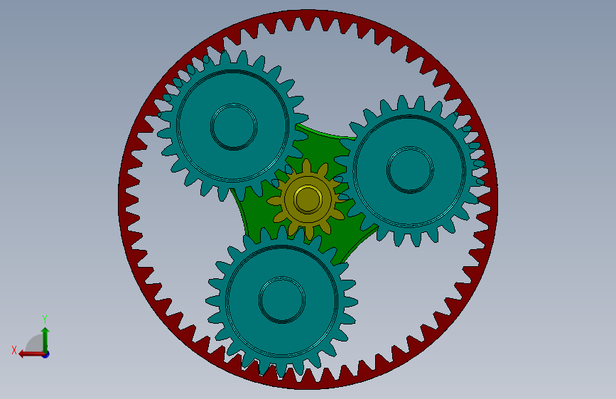 行星齿轮系统案例简易模型3D图纸 Solidworks设计 背面视图