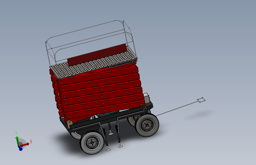 四轮移动式液压升降台3D建模图纸 solidworks设计