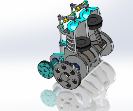 SolidWorks中带有运动研究的发动机装配体