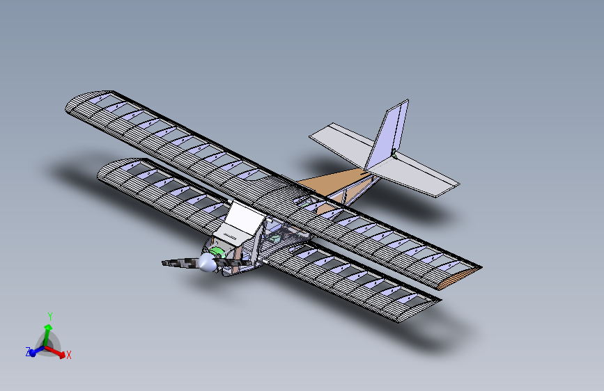 WF77型双层机翼飞机航模结构3D图纸 附平面工程图