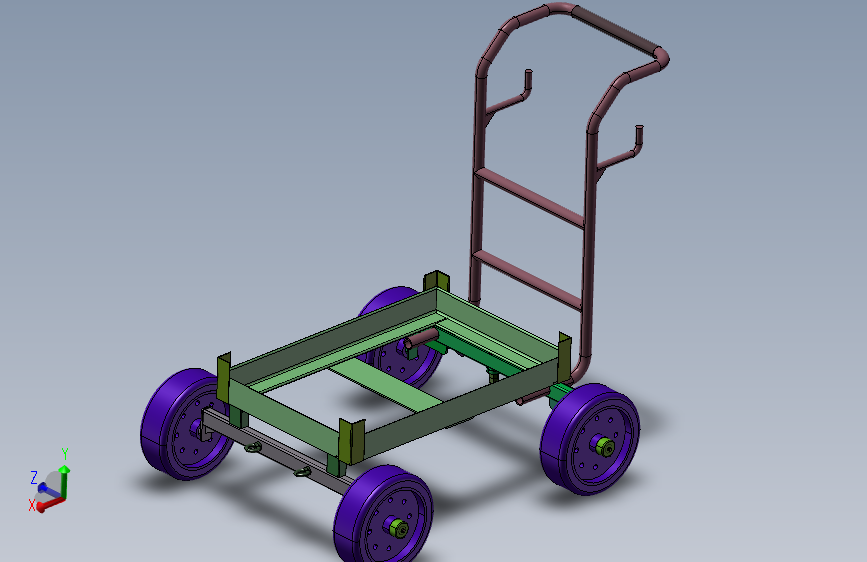 通用推行式手推车简易模型3D图纸 STEP格式