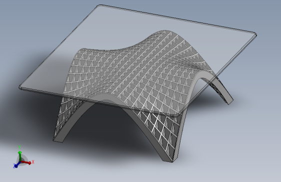 现代参数化咖啡桌设计，带有玻璃桌面 _ SolidWorks模型