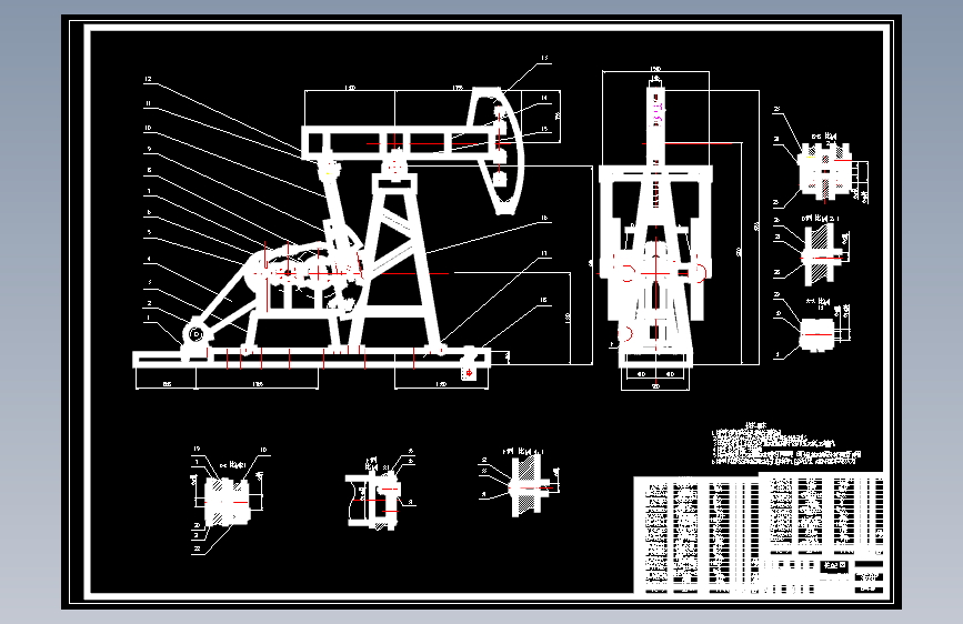 一款偏置式游梁抽油机总装配CAD