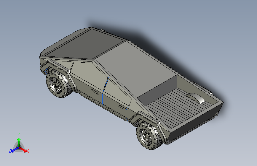 G061413-特斯拉赛博卡车模型在creo零件建模中=汽车轿车SUV
