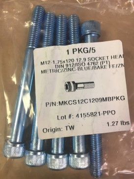 M12-1.75 X 120MM SHCS, 蓝锌