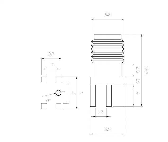 SMA天线插座 PCB 6.5x6.5x13.5