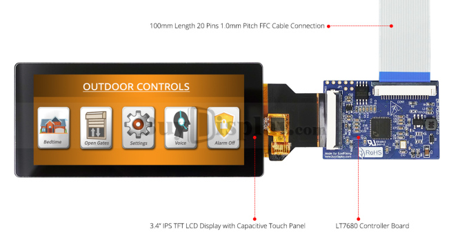 条形 3.4 英寸 412x960 IPS TFT 显示屏 SPI+RGB 接口