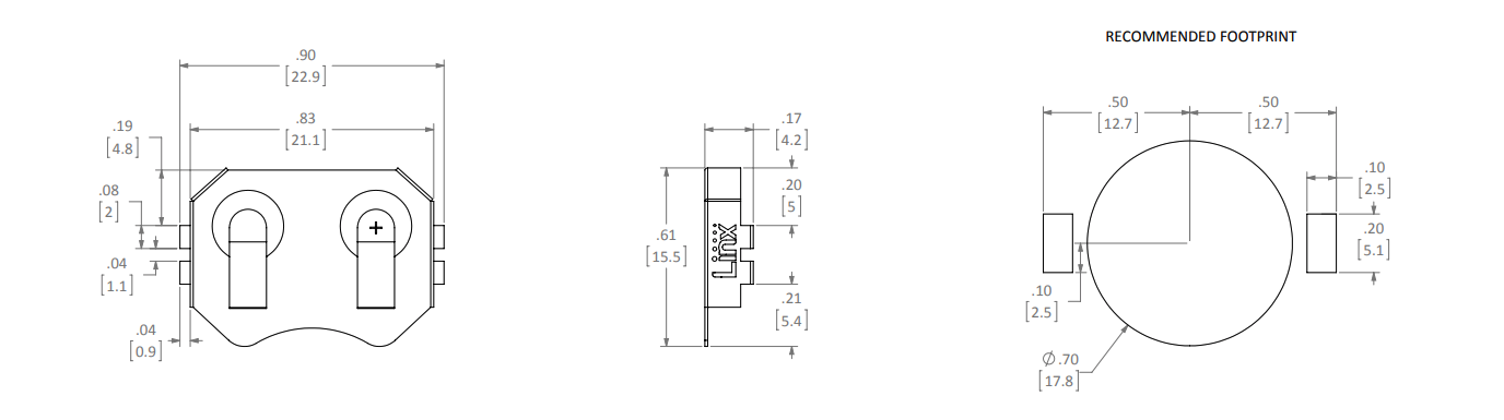 CR2032 2025 贴片电池座 - 开_关位置