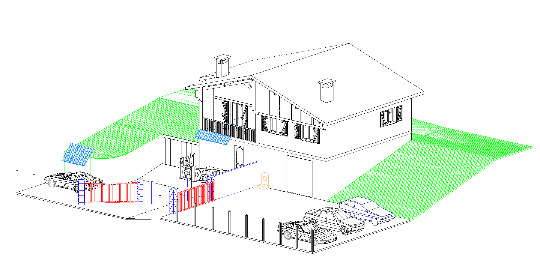 附带太阳能板的别墅。